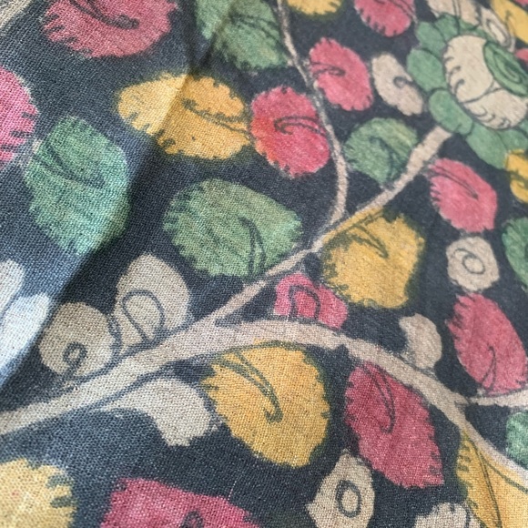 Hand-painted Kalamkari Pure Tussar Red, Black, Mustard SAREE SARI. Half & Half - Picture 4 of 9